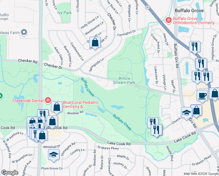 map of restaurants, bars, coffee shops, grocery stores, and more near 794 Old Checker Road in Buffalo Grove