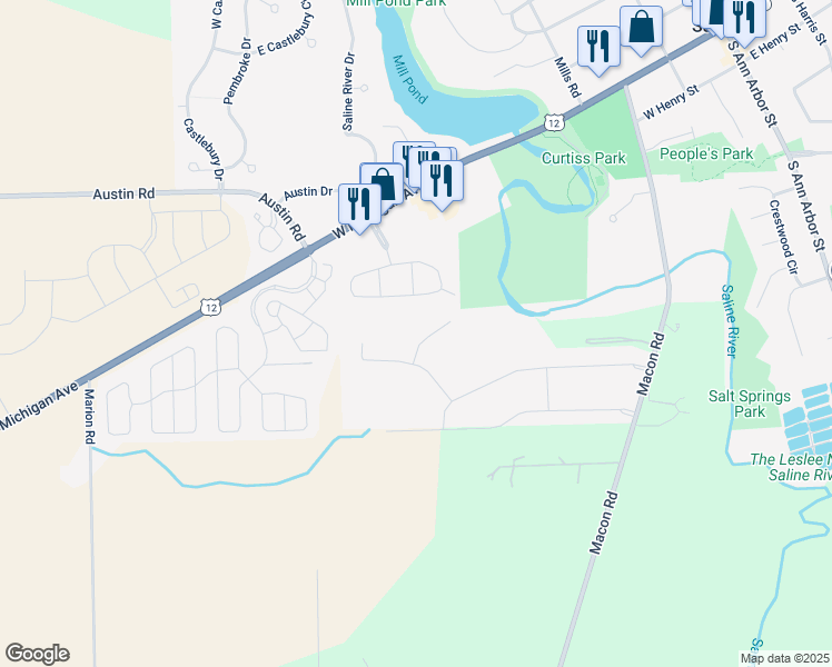 map of restaurants, bars, coffee shops, grocery stores, and more near 817 Valley Circle Drive in Saline
