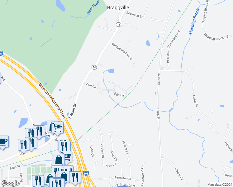 map of restaurants, bars, coffee shops, grocery stores, and more near 40 Zain Circle in Milford