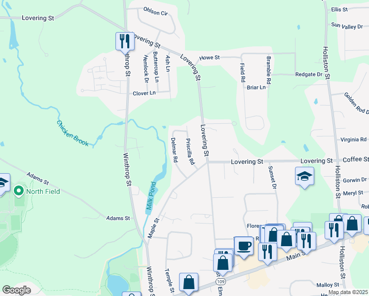 map of restaurants, bars, coffee shops, grocery stores, and more near 5 Priscilla Road in Medway