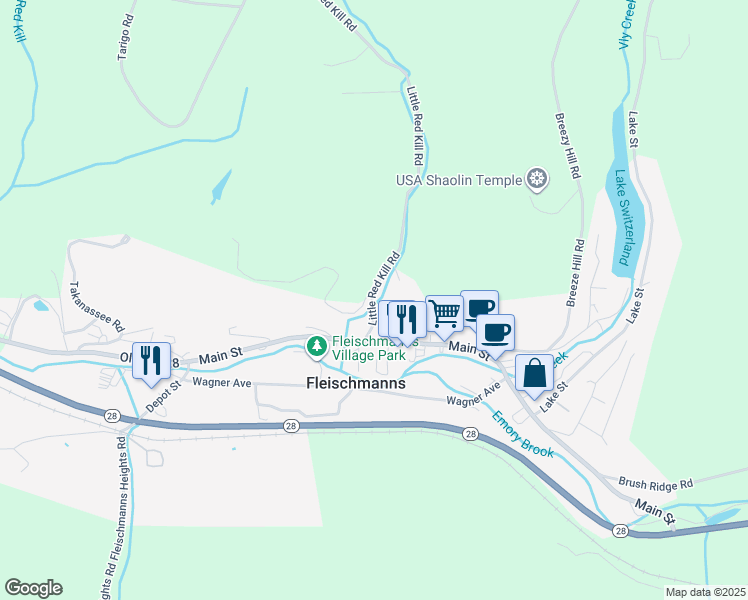 map of restaurants, bars, coffee shops, grocery stores, and more near 55 Little Red Kill Road in Fleischmanns