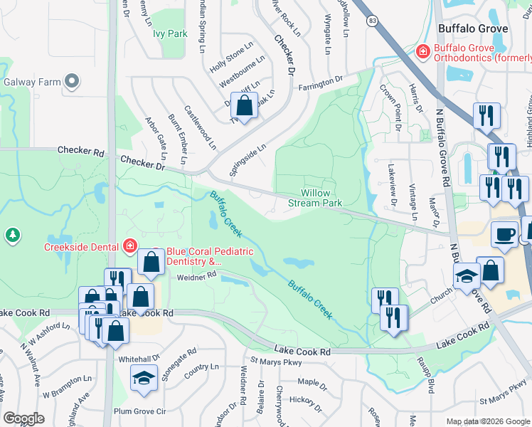 map of restaurants, bars, coffee shops, grocery stores, and more near 794 Old Checker Road in Buffalo Grove