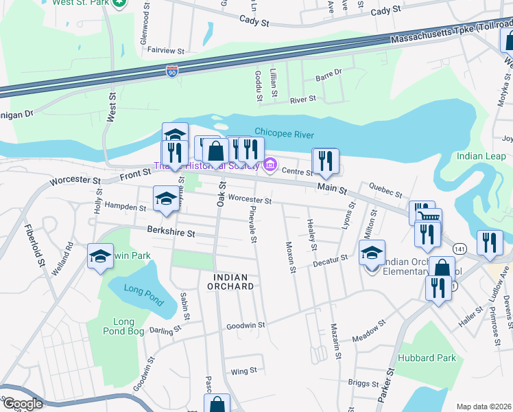 map of restaurants, bars, coffee shops, grocery stores, and more near 75 Pinevale Street in Springfield