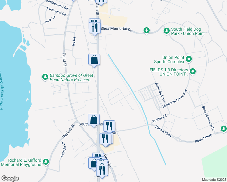 map of restaurants, bars, coffee shops, grocery stores, and more near 152 Stonehaven Drive in Weymouth