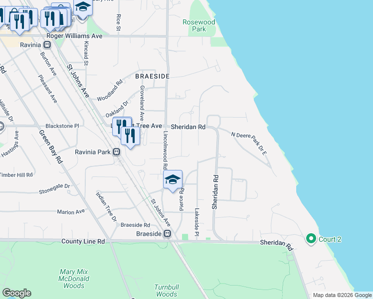 map of restaurants, bars, coffee shops, grocery stores, and more near 284 Delta Road in Highland Park