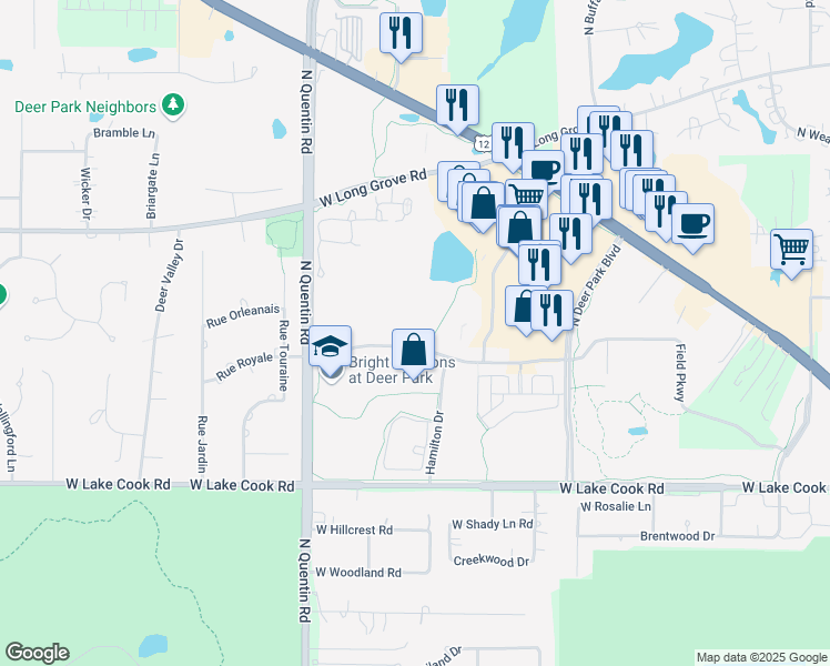 map of restaurants, bars, coffee shops, grocery stores, and more near 21925 West Field Parkway in Deer Park