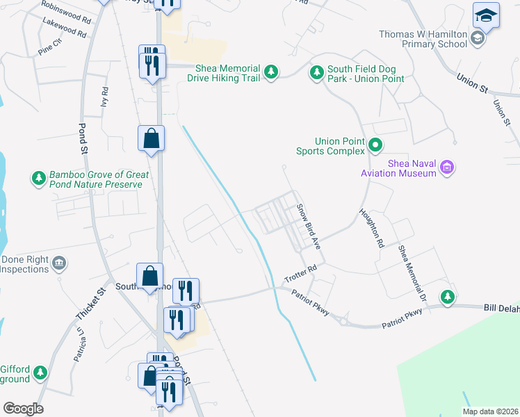 map of restaurants, bars, coffee shops, grocery stores, and more near 25 Stonehaven Drive in Weymouth