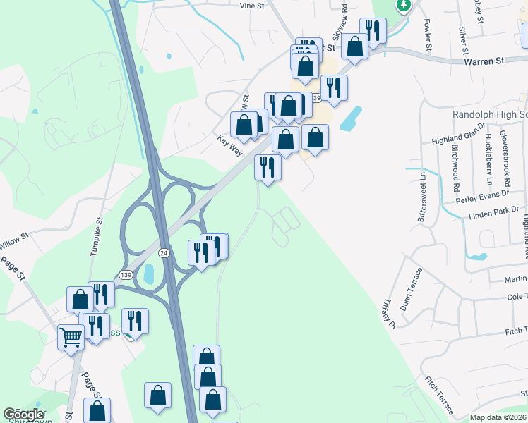 map of restaurants, bars, coffee shops, grocery stores, and more near 200 Technology Center Drive in Stoughton
