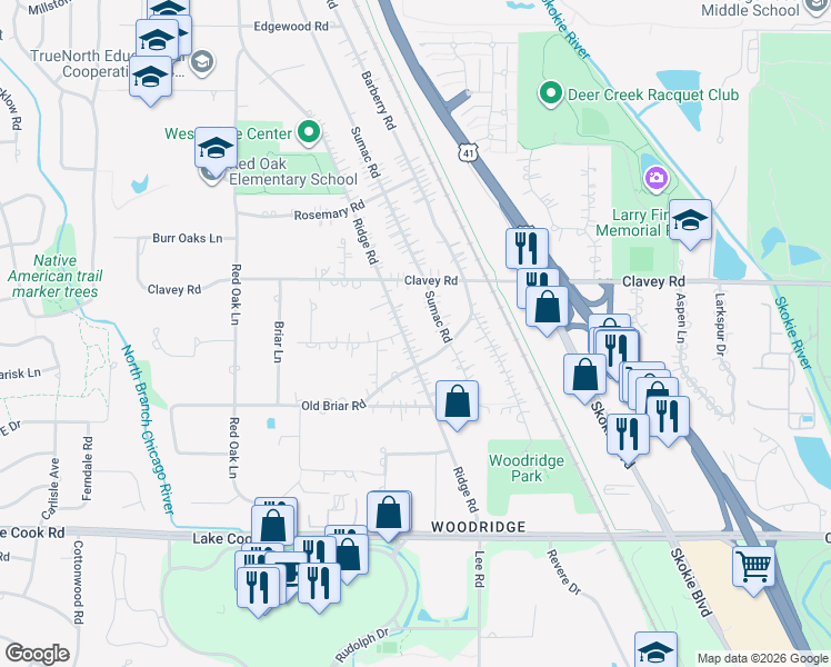 map of restaurants, bars, coffee shops, grocery stores, and more near 356 Sumac Road in Highland Park