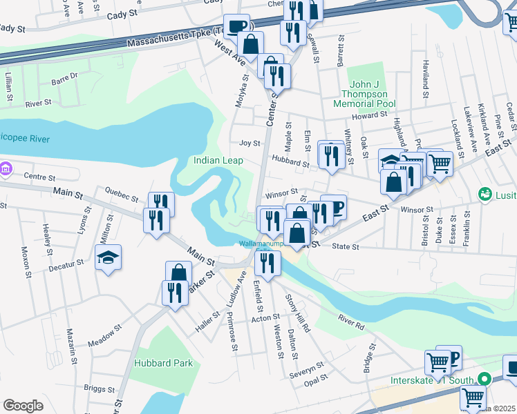 map of restaurants, bars, coffee shops, grocery stores, and more near 2 Massachusetts 21 in Belchertown
