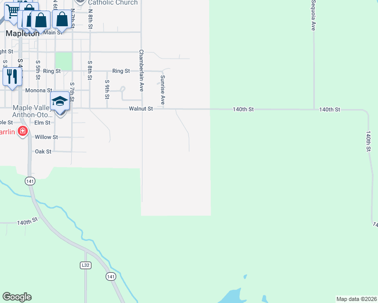 map of restaurants, bars, coffee shops, grocery stores, and more near 1-17 Tower Street in Mapleton
