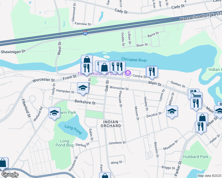 map of restaurants, bars, coffee shops, grocery stores, and more near 90 Caton Lane in Springfield