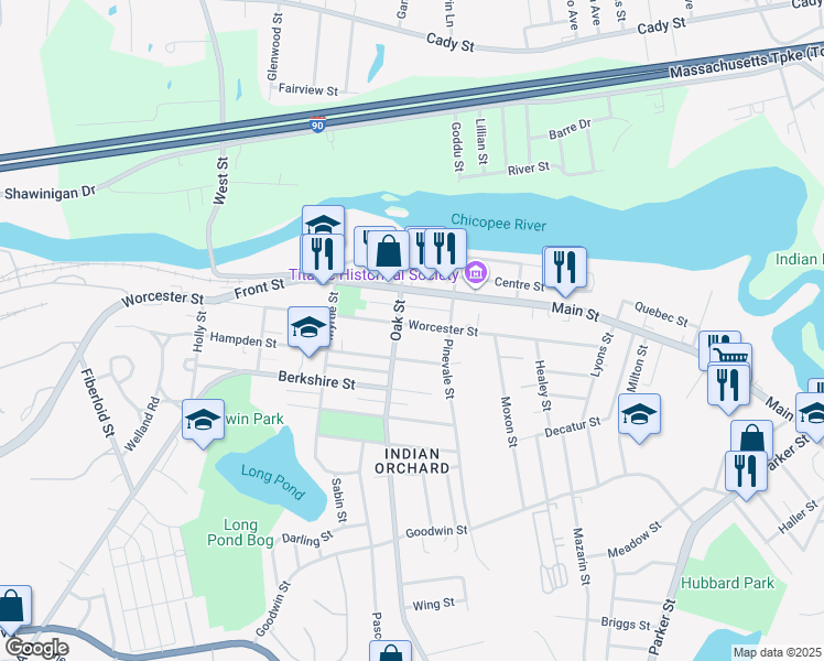 map of restaurants, bars, coffee shops, grocery stores, and more near 90 Caton Lane in Springfield