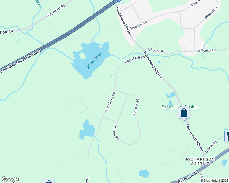 map of restaurants, bars, coffee shops, grocery stores, and more near 47 Carroll Hill Road in Charlton