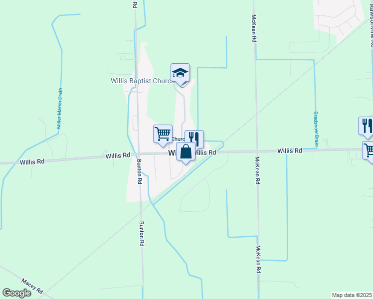 map of restaurants, bars, coffee shops, grocery stores, and more near 10238 Church Street in Willis
