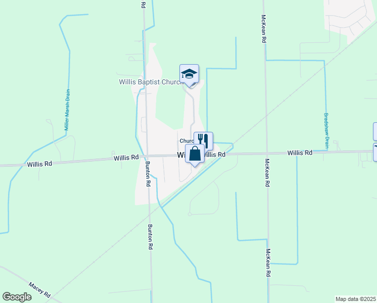 map of restaurants, bars, coffee shops, grocery stores, and more near in Willis