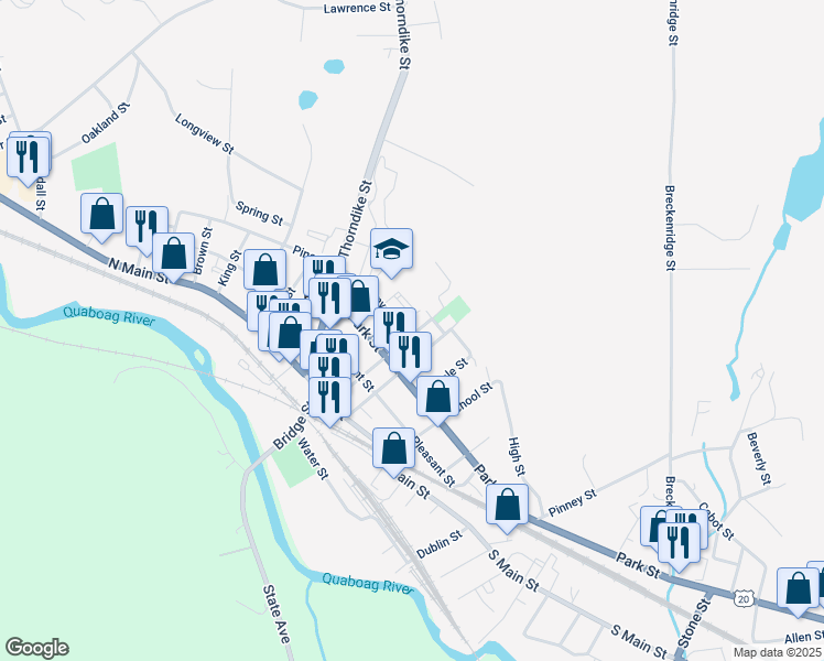 map of restaurants, bars, coffee shops, grocery stores, and more near 50 Walnut Street in Palmer