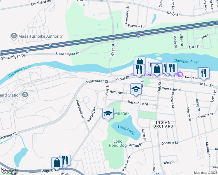 map of restaurants, bars, coffee shops, grocery stores, and more near 103 Front Street in Springfield