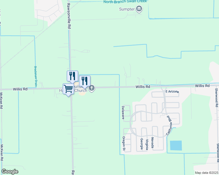 map of restaurants, bars, coffee shops, grocery stores, and more near 50938 Willis Road in Belleville