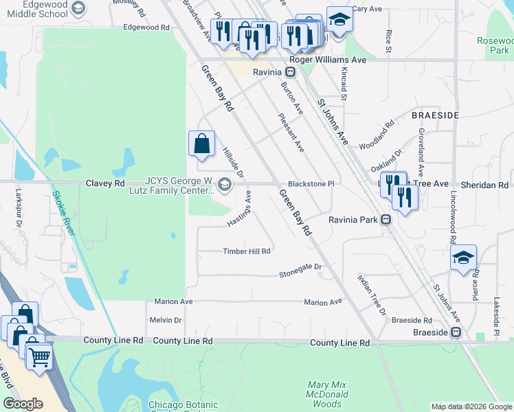 map of restaurants, bars, coffee shops, grocery stores, and more near 364 Charal Lane in Highland Park