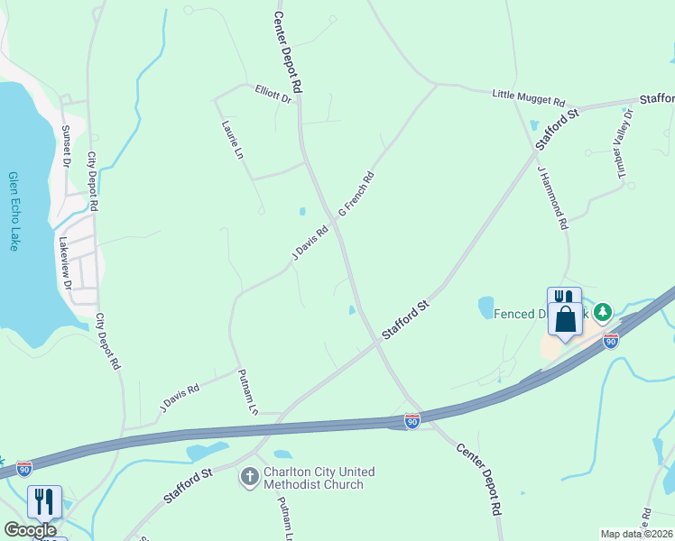 map of restaurants, bars, coffee shops, grocery stores, and more near 115 Center Depot Road in Charlton