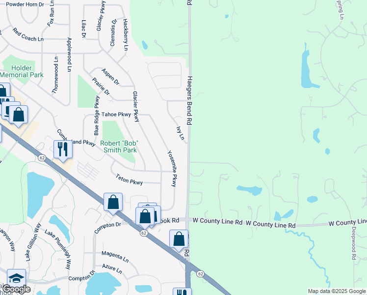 map of restaurants, bars, coffee shops, grocery stores, and more near 1340 Ivy Lane in Algonquin
