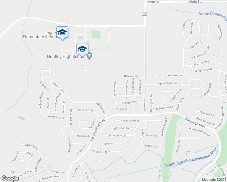 map of restaurants, bars, coffee shops, grocery stores, and more near 11739 Messiner Dr in Huntley