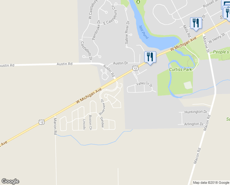 map of restaurants, bars, coffee shops, grocery stores, and more near 402 Riversedge Drive in Saline