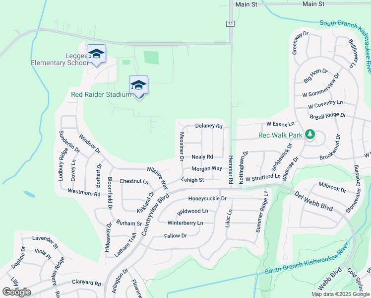 map of restaurants, bars, coffee shops, grocery stores, and more near 11739 Messiner Drive in Huntley
