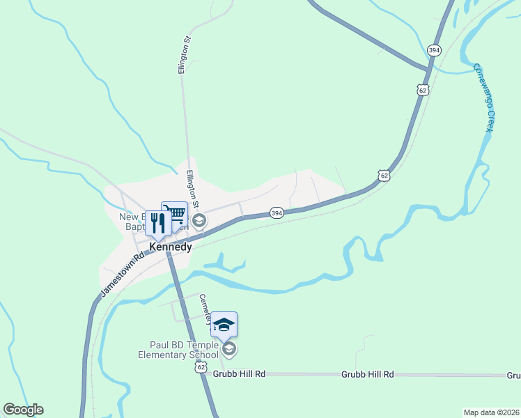 map of restaurants, bars, coffee shops, grocery stores, and more near 572 New York 394 in Kennedy