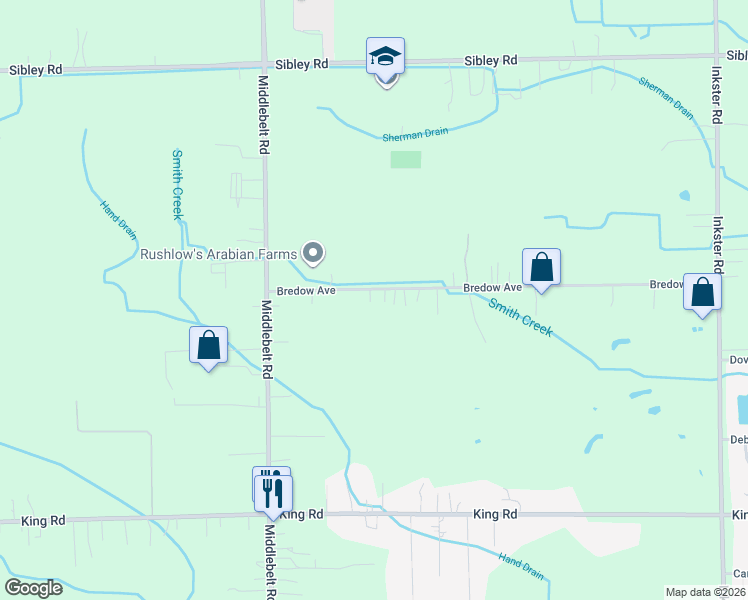 map of restaurants, bars, coffee shops, grocery stores, and more near 29055 Bredow Avenue in Romulus