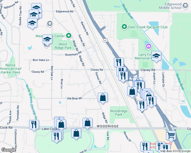map of restaurants, bars, coffee shops, grocery stores, and more near 356 Sumac Road in Highland Park