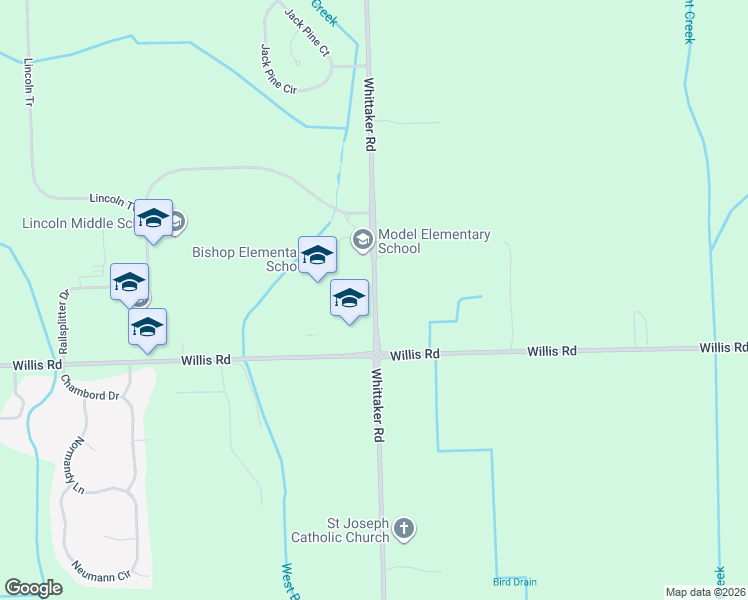 map of restaurants, bars, coffee shops, grocery stores, and more near 8888 Whittaker Road in Ypsilanti