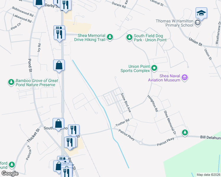 map of restaurants, bars, coffee shops, grocery stores, and more near 25 Stonehaven Drive in Weymouth
