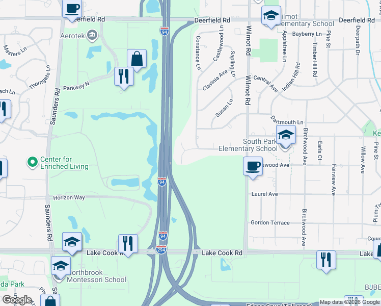 map of restaurants, bars, coffee shops, grocery stores, and more near 1769 We Go Trail in Deerfield