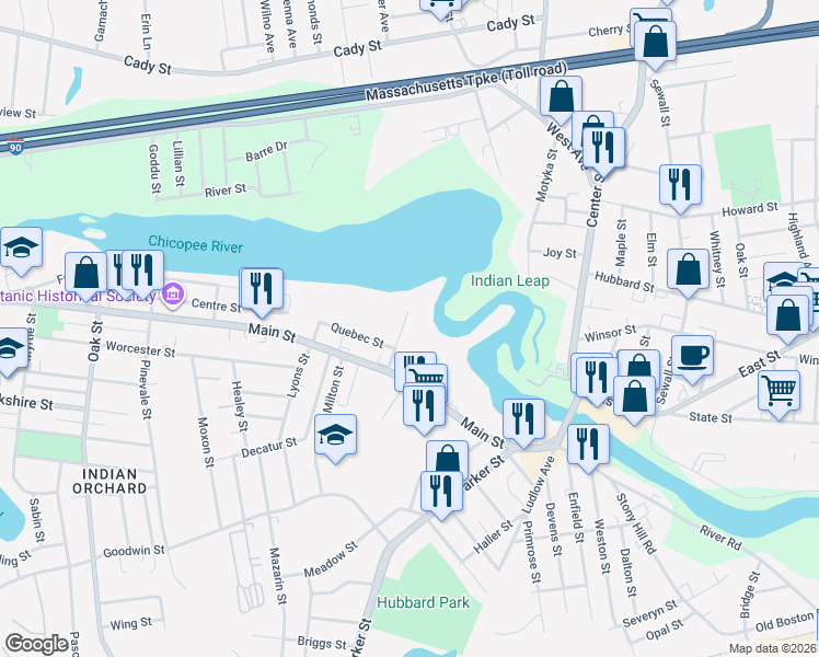 map of restaurants, bars, coffee shops, grocery stores, and more near 37 Indian Leap Street in Springfield