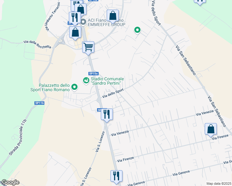 map of restaurants, bars, coffee shops, grocery stores, and more near 82A Via dello Sport in Fiano Romano
