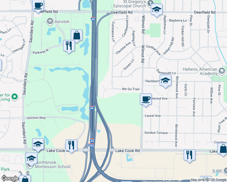 map of restaurants, bars, coffee shops, grocery stores, and more near 1769 We Go Trail in Deerfield
