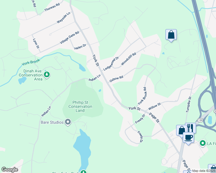 map of restaurants, bars, coffee shops, grocery stores, and more near 451 York Street in Canton