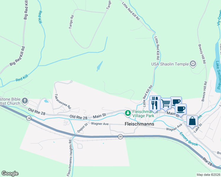 map of restaurants, bars, coffee shops, grocery stores, and more near 550 Paradise Camp Road in Fleischmanns