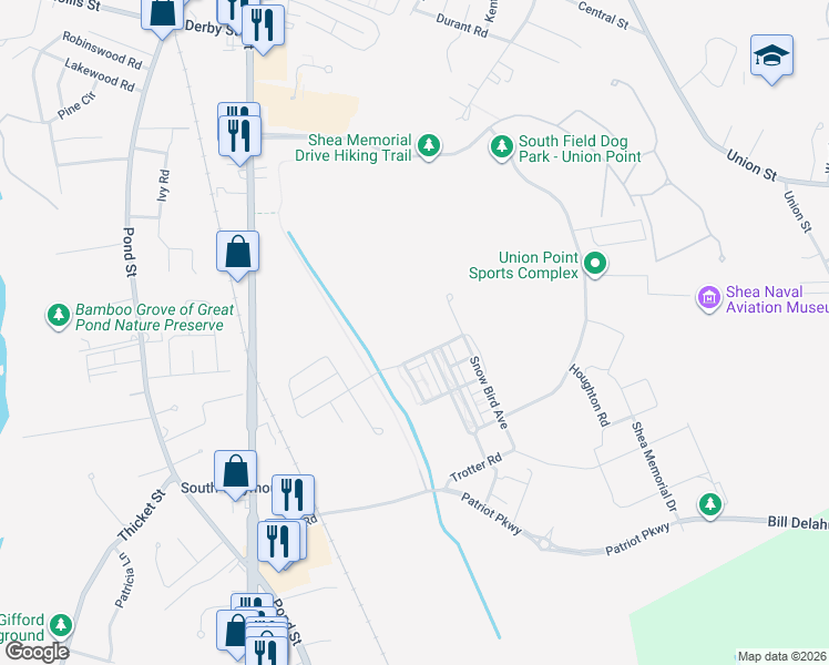map of restaurants, bars, coffee shops, grocery stores, and more near 25 Stonehaven Drive in Weymouth