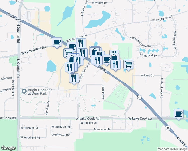map of restaurants, bars, coffee shops, grocery stores, and more near 20446 U.S. 12 in Kildeer
