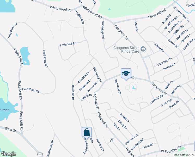 map of restaurants, bars, coffee shops, grocery stores, and more near 8 Simmons Drive in Milford