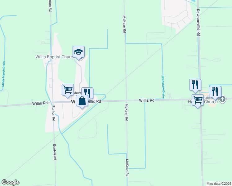 map of restaurants, bars, coffee shops, grocery stores, and more near 10485 Willis Road in Willis
