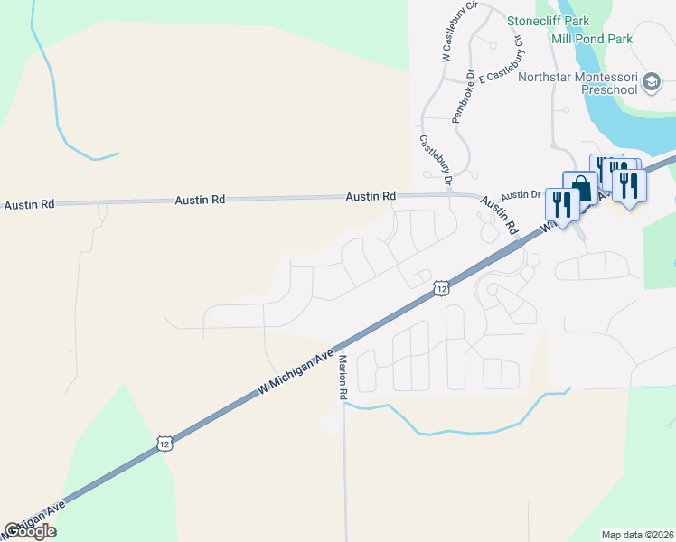 map of restaurants, bars, coffee shops, grocery stores, and more near 2713 Maize Loop in Saline