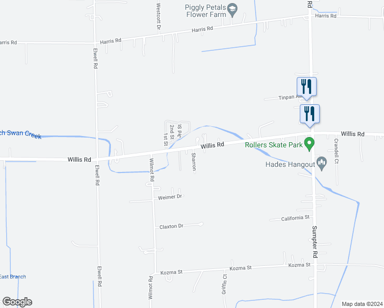 map of restaurants, bars, coffee shops, grocery stores, and more near 46545 Willis Road in Belleville