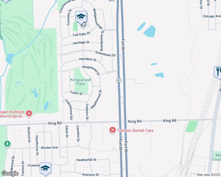 map of restaurants, bars, coffee shops, grocery stores, and more near 20300 Fort Street in Riverview