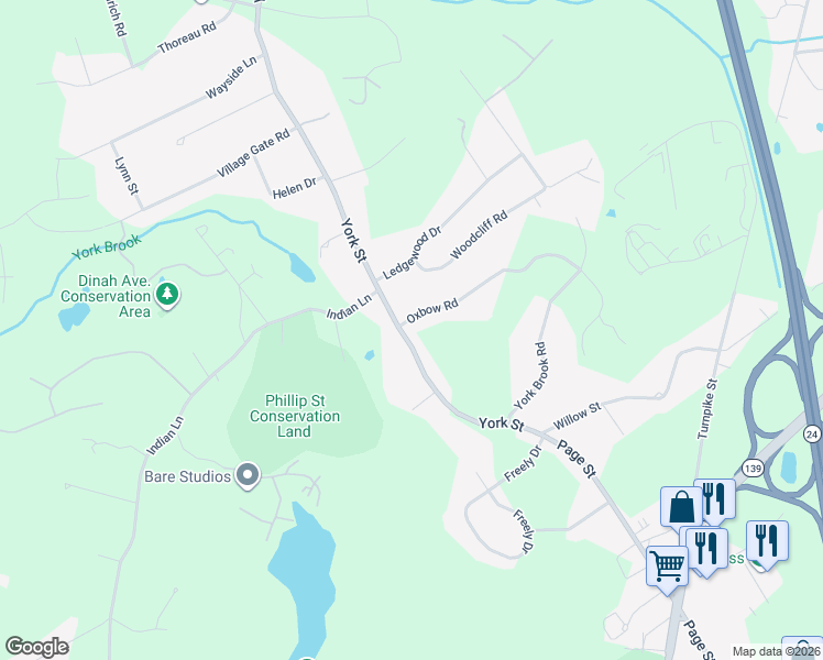 map of restaurants, bars, coffee shops, grocery stores, and more near 451 York Street in Canton