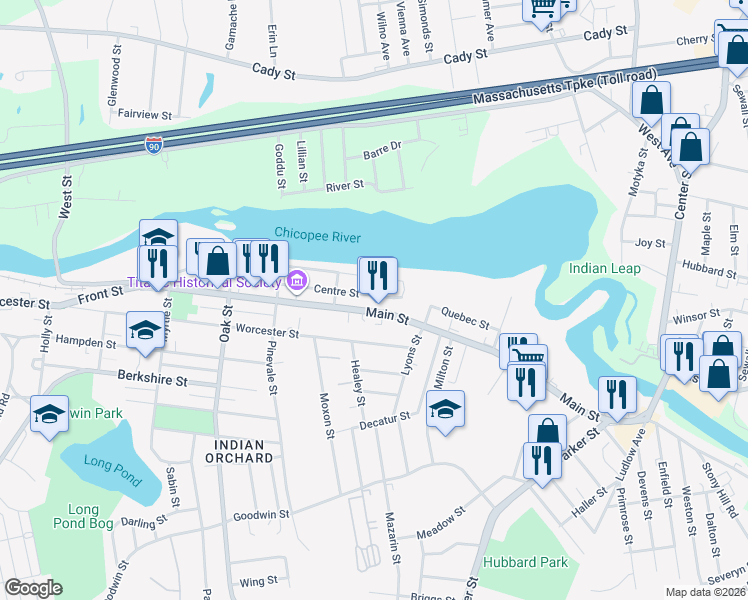 map of restaurants, bars, coffee shops, grocery stores, and more near 273 Centre Street in Springfield