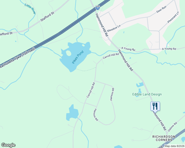 map of restaurants, bars, coffee shops, grocery stores, and more near 47 Carroll Hill Road in Charlton